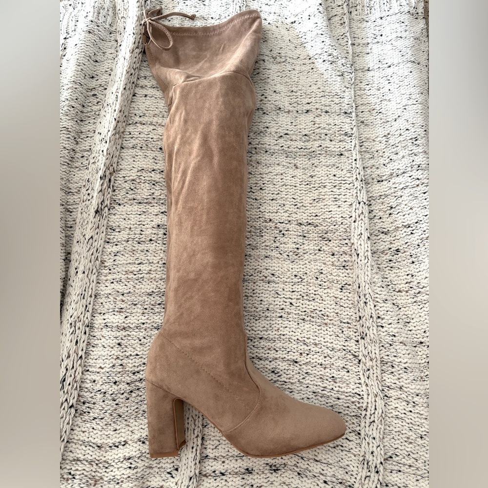 Thigh High Camel Boot - extra stretchy, wide calf friendly!